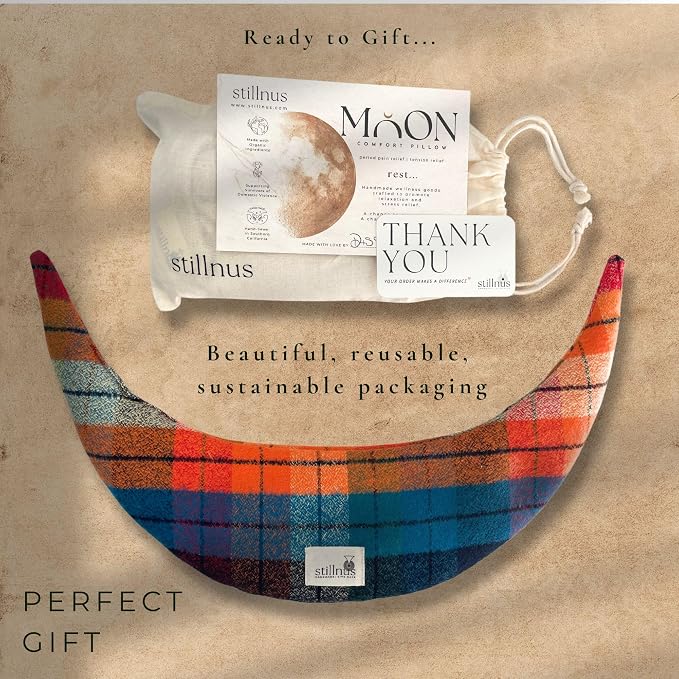 Stillnus Moon Comfort Pillow – Rainbow Tartan – Organic Lavender & Flax Seed Hot & Cold Therapy Wrap for Cramps, Anxiety, Neck Tension – Gift for Teens, Moms & Wellness Rituals