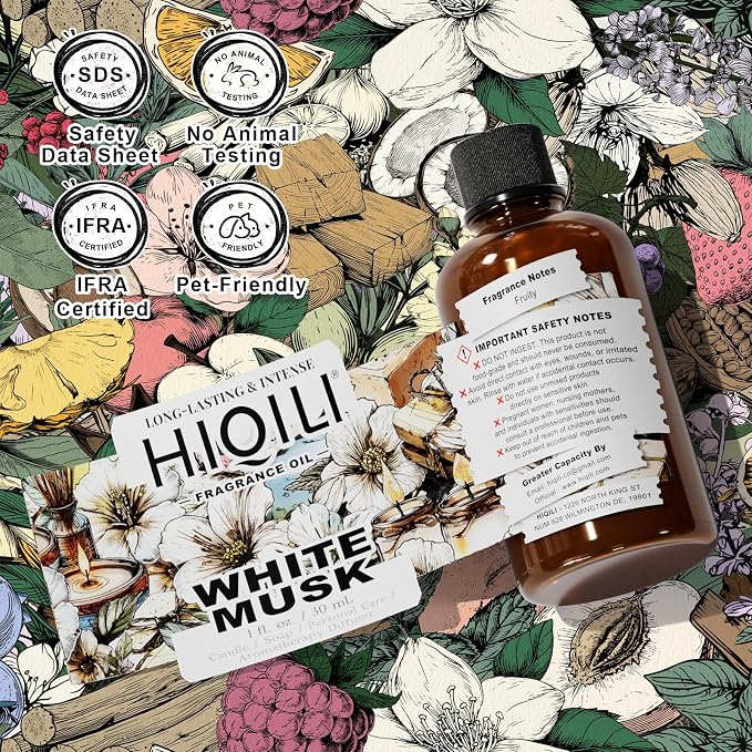 HIQILI White Musk Fragrance Oil, Musk Perfume for Women - 1 Fl Oz | Candle Scents for Candle Making, Soap Making Supplies, for Diffuser Use