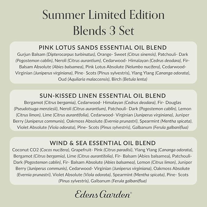 Edens Garden Summer Essential Oils 3 Set – 100% Pure Therapeutic Grade, Undiluted, Aromatherapy Blends for Home Diffusers & Humidifiers – Fragrance Oil Free & Natural Scents Kit, 10 ml/ 3 Pack