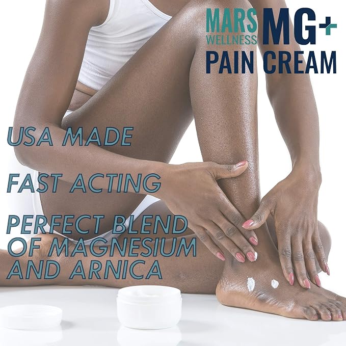Mars Wellness MG+ Magnesium Cream Pain Relief - Extra Strength Magnesium and Arnica Cream - 4 OZ Tub - Neuropathy, Muscle Pain, and Leg Cramps Relief - 1 Pack