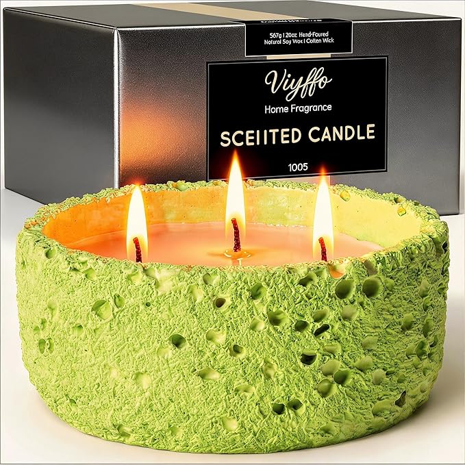 Viyffo 20oz Large Scented Candle - Sage & Lemon, 3 Wick Home Scented Candle, Non Toxic Soy Candle for Women and Men, Lemon Green Textured Ceramic Jar, Luxury Fragrance, Fresh Home Décor & Gift