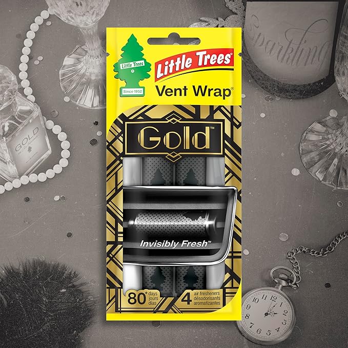 LITTLE TREES Car Air Freshener | Vent Wrap Provides Long Lasting Scent, Invisibly Fresh | 16 Air Fresheners | Gold