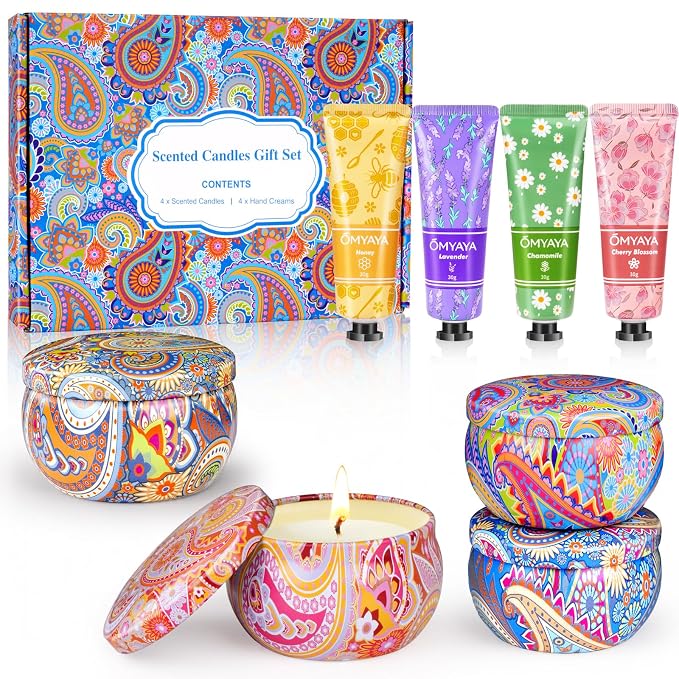 Gift Baskets for Women - Scented Candles Gift Set & Hand Lotion Cream Set, Christmas Gift Set, Teacher Appreciation Gifts, Holiday Birthday Gift for Mother Wife Coworkers Friends Teacher