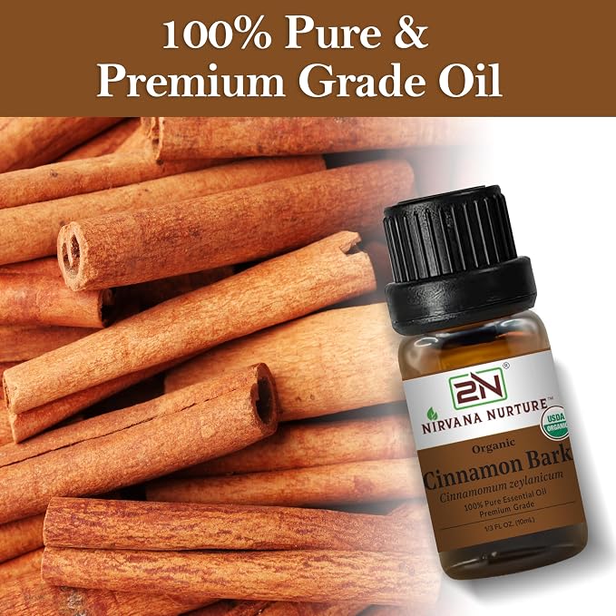 Cinnamon Bark Essential Oil, USDA Certified Organic, 100% Pure Undiluted, Aromatherapy Oil for Diffuser, Hair & Skin Care