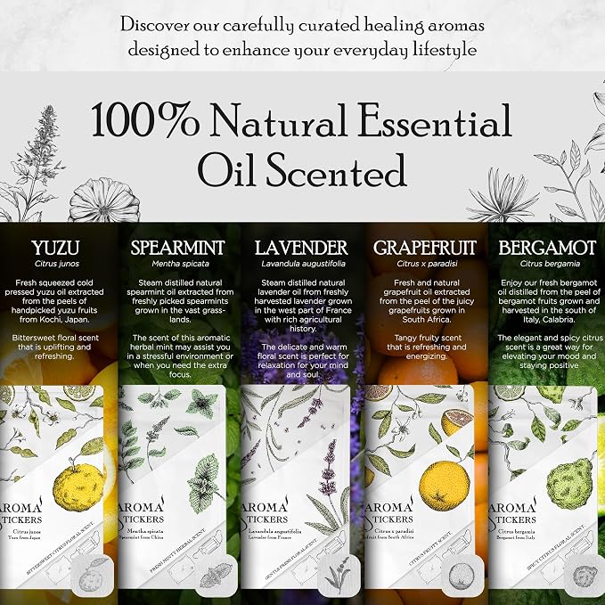 AROMA STICKERS® (Spearmint, Pack of 1) - 100% Natural Essential Oil Scented Mask Stickers for Face Mask & Pillow (12 Stickers/pc) -Pure Essential Oil Scented Mask Patch/Personal Aroma/Relaxing