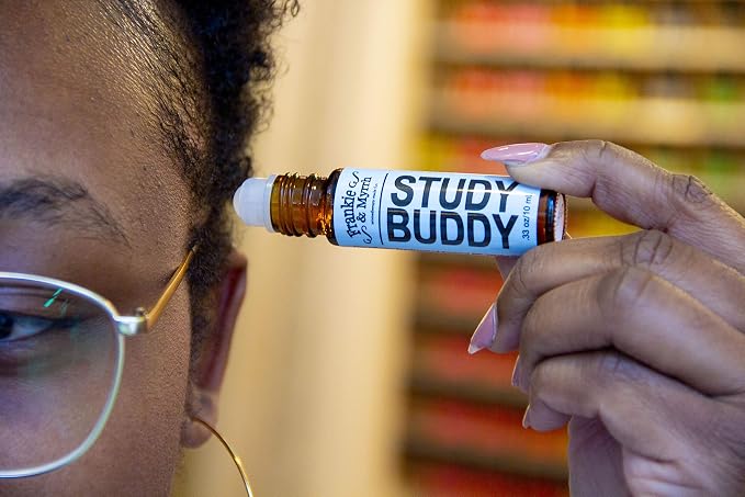 Frankie & Myrrh Study Buddy Roll On | Essential Oil Roller for Energy and Focus w/Peppermint, Lemon, Rosemary