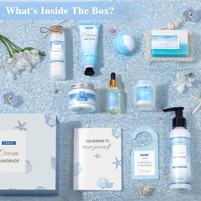 Mothers Day Gifts for Women, Spa Gifts Basket for Women, 12Pcs Ocean Bath and Body Gifts Set, Self Care Gifts for Mom, Wife, Girlfriend, Sister, Female Friends