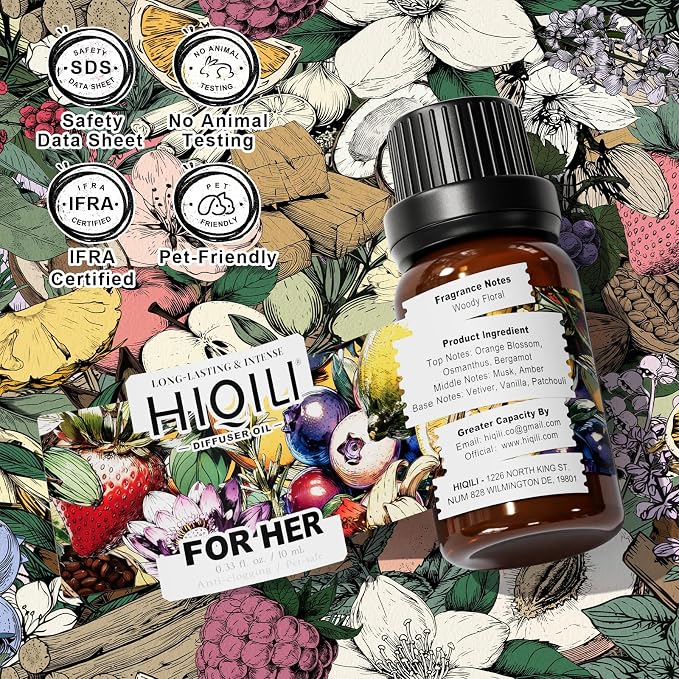 HIQILI for Her Diffuser Oil, Ideal for Reed Diffuser, DIY Luxury Perfume, Wool Dryer Ball, Long Lasting Scent - 0.34 Fl Oz