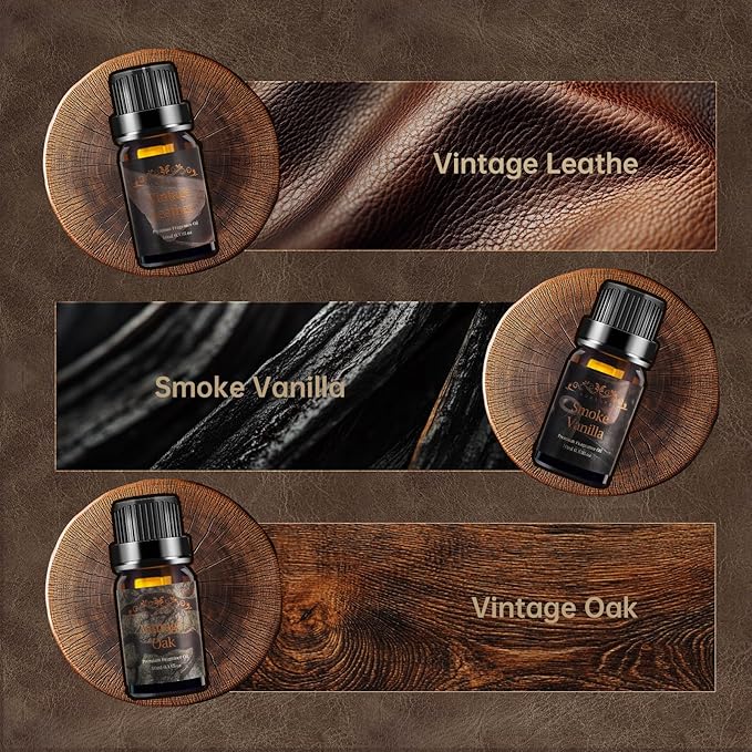 Men Essential Oils Set for Diffuser, Father's Day & Birthday Gift for Men - 6x10ml Masculine Fragrance Oils for Candle Making, Scented Oil Gift Set, Mahogany, Sandalwood, Cologne,Smoke Vanilla,Leather