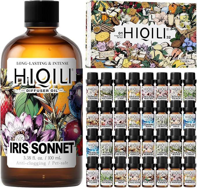 HIQILI 100 ML Sonnet Diffuser Oil & 5ML*32 Fragrance Oil Gift Set, for Diffuser, DIY