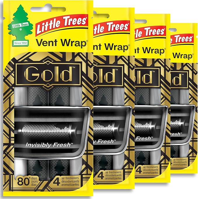 LITTLE TREES Car Air Freshener | Vent Wrap Provides Long Lasting Scent, Invisibly Fresh | 16 Air Fresheners | Gold