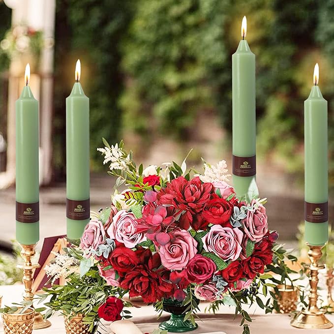 Green Taper Candles 9 inch - 4 Pack Fat Candle Taper Candles Dripless, Smokeless, Unscented Tall Candlesticks - Perfect for Home Decor, Weddings, and Special Occasions