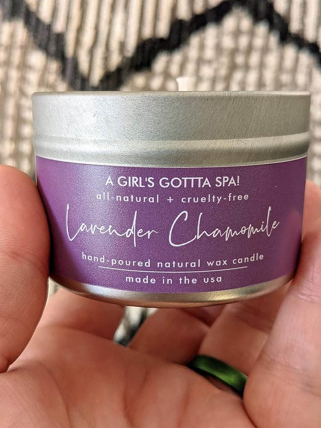 A Girl's Gotta Spa! Lavender Chamomile Soy and Coconut Wax Handpoured Candle with Essential Oils for Aromatherapy and Relaxing 4oz
