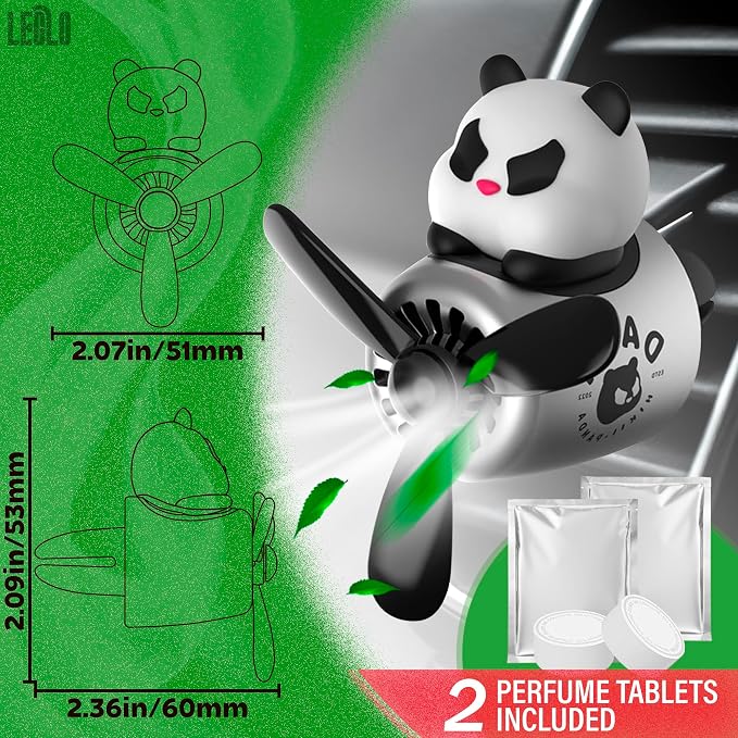 Panda Cute Car Air Freshener Diffuser - Panda Aromatherapy Diffuser Car Air Fresheners Vent Clips Cute Freshener Rotating Fan