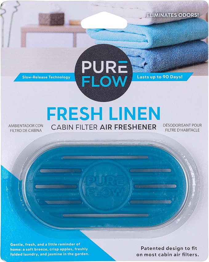 PUREFLOW Cabin Filter Air Freshener with Odor Eliminator – Fits on Most Car, Truck, and SUV Cabin Air Filters - Fresh Linen (1 Pack)
