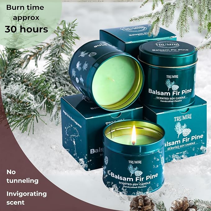 Balsam Fir Pine - Soy Candles for Home Scented - Pack of 3 x 5oz Natural Clean Non Toxic - for Fall Winter Christmas Holidays - Long Lasting Highly Scented Pet Safe - Velas Aromáticas para el Hogar