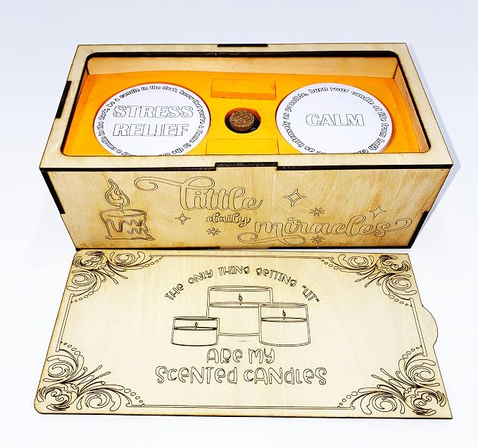 Aromatherapy Scented Candles Set of 2. 4oz Each. Calm and Stress Reliefs Aromatherapy Fragrance. Laser Cut and Engraved Box.