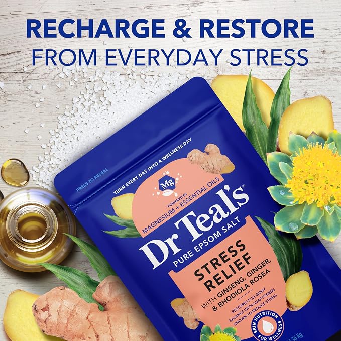 Dr Teal's Epsom Salt Magnesium Soak, Stress Relief with Essential Oils, 3 lbs