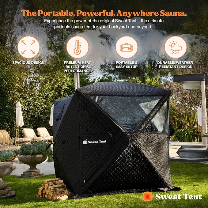 SweatTent Portable Outdoor Sauna (Large) – Tent Only, Accessories Sold Separately – Wood-Fired Compatible, Quick Assembly – High-Temp Recovery Sauna for 6 Adults – Backyard & Camping Use