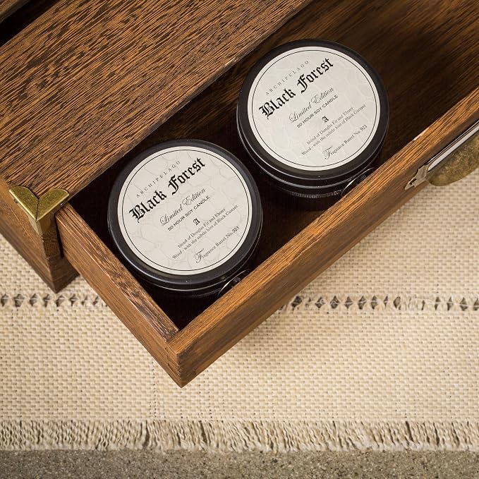 Archipelago Botanicals Black Forest Soy Wax Blend Travel Candle Tin, Dark Ebony Wood, Douglas Fir and Black Currant Scent, Clean Burning, Lead-Free Wick, 30 Hour Burn, 5.7 oz