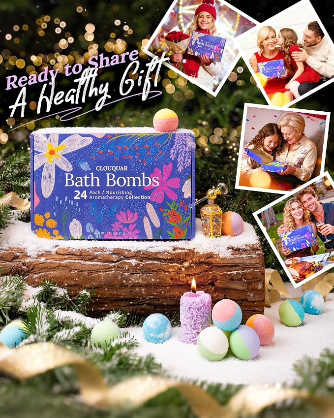 Hemp Oil Bath Bombs Women Gift Set, 24 Pack Natural Bubble Bath Spa Kit with Pure Essential Oils, Refreshing & Relaxing Bath Gift for Birthday, Mother’s Day & Valentine’s Day