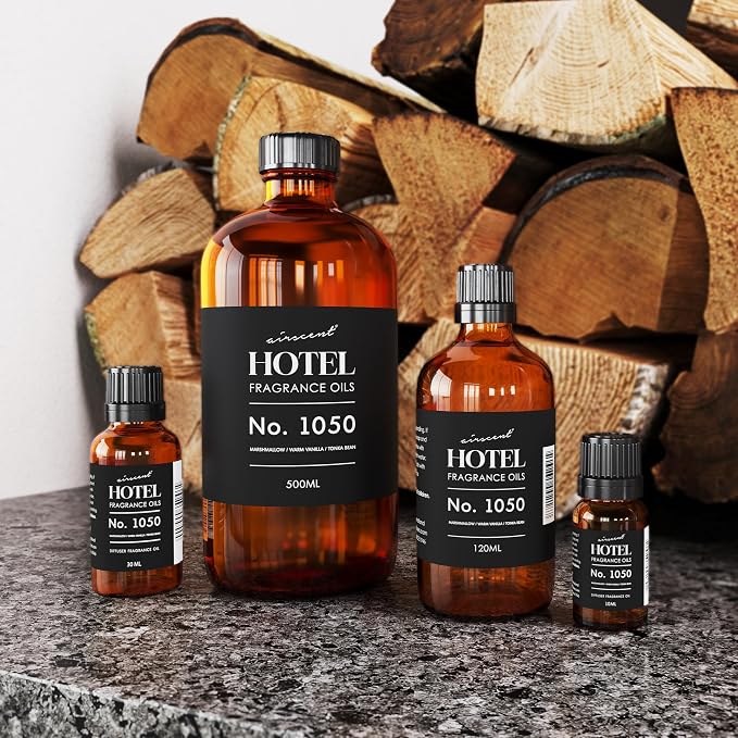 AirScent Warm Vanilla Hotel Diffuser Oil No. 1050 - Marshmallow Vanilla Tonka Bean - Premium Fragrance Oil for Ultrasonic and Waterless Diffusers and Crafting - 30 mL, 1 fl oz Dropper Bottle