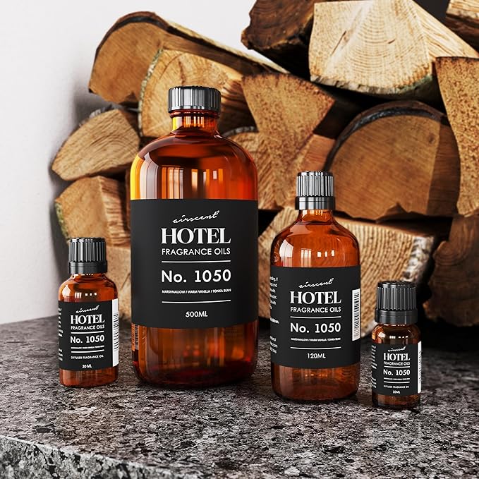 AirScent Warm Vanilla Hotel Diffuser Oil No. 1050 - Marshmallow Vanilla Tonka Bean - Premium Fragrance Oil for Ultrasonic and Waterless Diffusers and Crafting - 500 mL, 16.9 fl oz Glass Bottle
