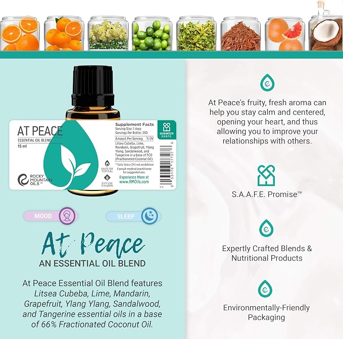 Rocky Mountain Oils at Peace Essential Oil Blend with Essential Oils - Aromatherapy Oils for Diffuser and Topical - Relaxing and Calming Essential Oils - 15ml