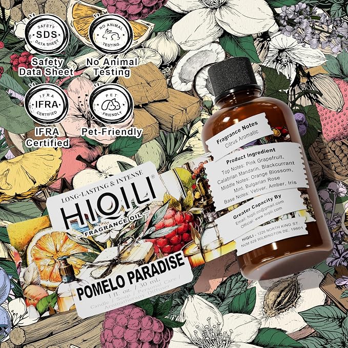HIQILI Pomelo Paradise Fragrance Oil for Candle & Soap Making, Inspired by Alr-Cologne P.Paradis, Fresh Scents for Home Diffuser, Scenting Skin & Body, Bathroom - 1 Fl Oz