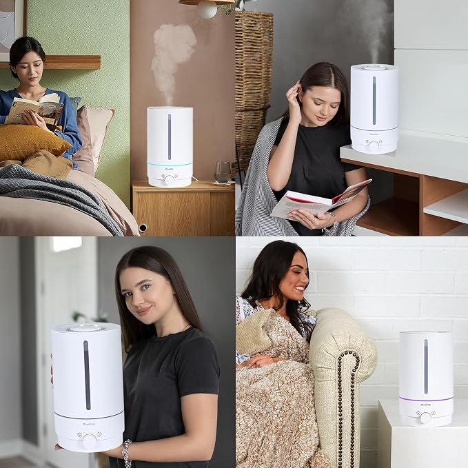 BlueHills Premium 5000 ML XL Cool and Warm Mist Ultrasonic Diffuser Humidifier Large Room Huge Coverage Area 5 Liter Big Capacity High Output 50 Hours Long Run Time Essential Oil Diffuser White W501