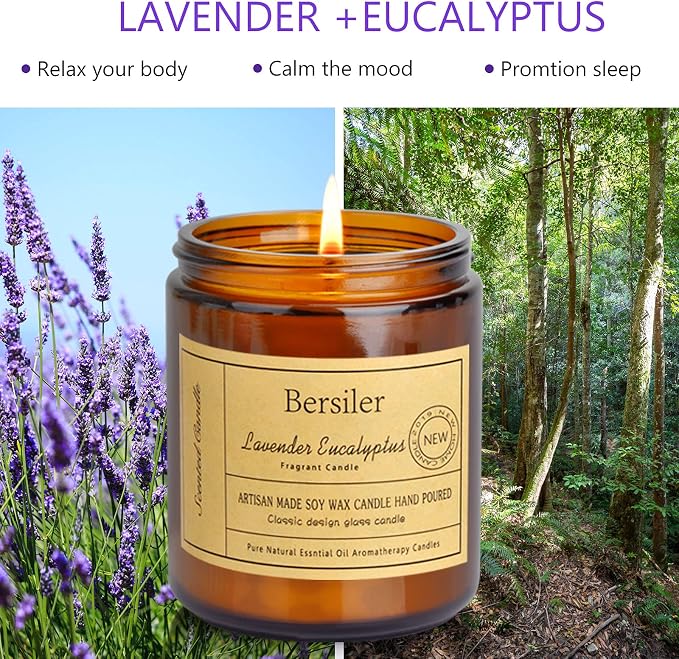 Lavender Eucalyptus Candle and Lavender Lemon Candle, Scented Candles Aromatherapy Candles, Stress Relief and Relax Candles Gift for Women