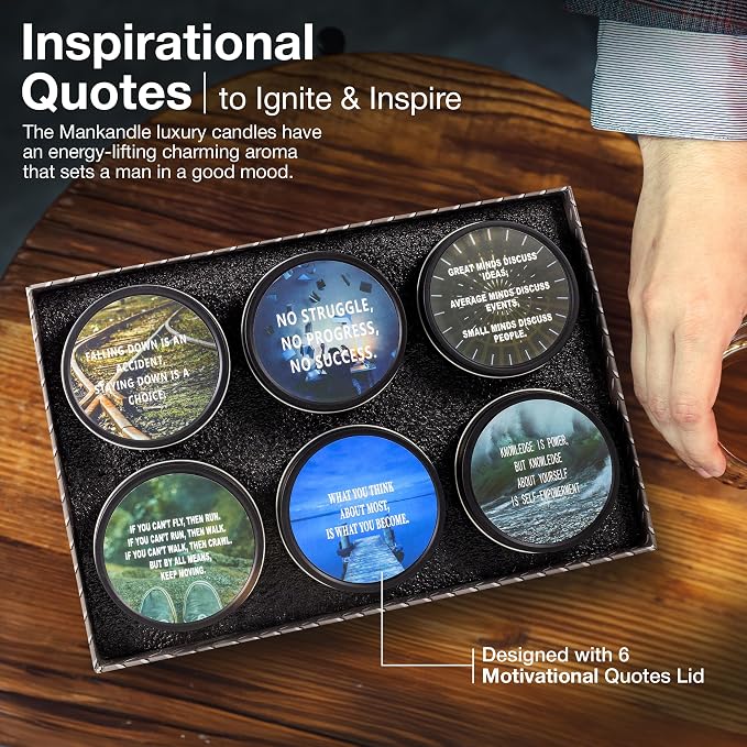 Majestic Zen Aromatherapy Candles for Men Gift Set | 6-Pack Soy Wax Candle with Inspirational Quotes | Stress Relief Candle Set for Relaxation, Aromatherapy Gift Set & Unique Gifts for Him