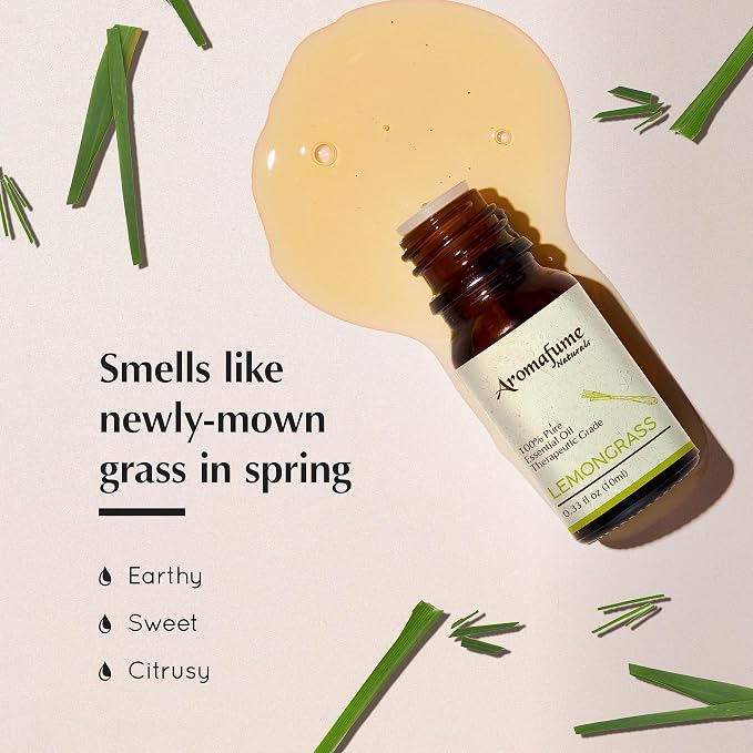 AROMAFUME Lemongrass Essential Oil - 100% Natural, Therapeutic Grade Essential Oils - Pure, Citrusy Aromatherapy Oil for Home Diffusers - Gifts for Her - 10ml