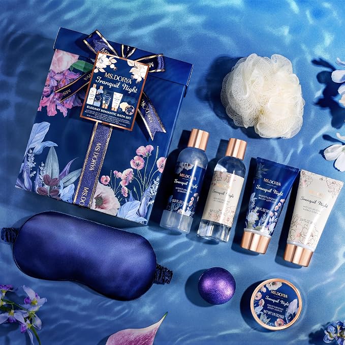 Women's Birthday Spa Gifts- Birthday Bath Gift Sets with Body Lotion, Shower Gel, Hand Cream & Body Scrub - Lavender Chamomile Scent Self Care Gifts for Women Wife Girlfriend - Relaxing Home Spa Kit