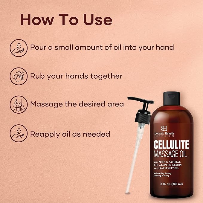 Botanic Hearth Cellulite Massage Oil 8 Fl Oz| Refreshing, Relaxing Massage Oils for Muscle Relaxing & Joint Comfort | Made with Natural Oils | for All Skin Types, for Men & Women
