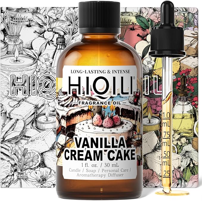 HIQILI Vanilla Cream Cake Fragrance Oil for Diffusers, Candle & Soap Making, Add to Aromatic Air Freshener Spray, Premium Grade - 1Fl Oz