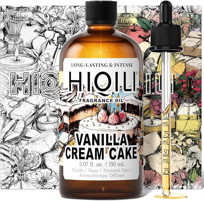 HIQILI Vanilla Cream Cake Fragrance Oil for Diffusers, Candle & Soap Making, Add to Aromatic Air Freshener Spray, Premium Grade - 5.07 Fl Oz