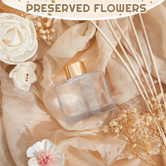 Daifunli 11 Pcs Flower Reed Diffuser Set Include Sola Flowers Diffuser Sticks with 5oz Empty Design Bottles Fragrance Rice Paper Natural Flower for Bedroom Office Bathroom Shelf Decor Gift(Elegant)