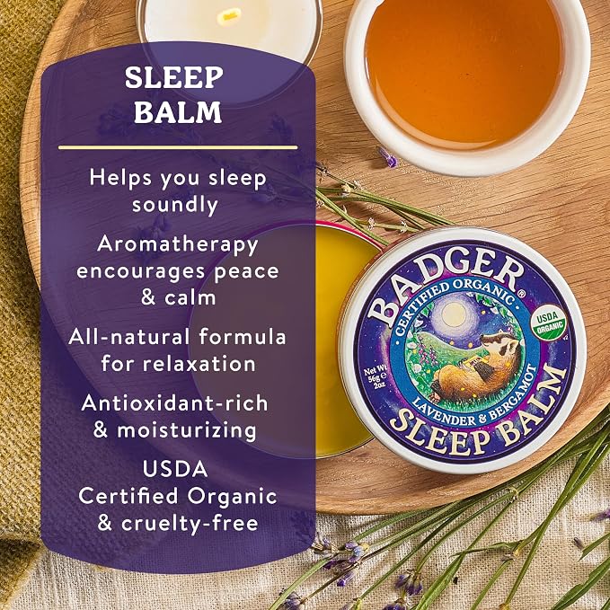 Badger Sleep Balm, Organic Essential Oil Aromatherapy Natural Sleep Balm for Adults & Kids, Relaxing & Calming Lavender & Bergamot Natural Sleep Support, .75 oz Tin, 3-Pack