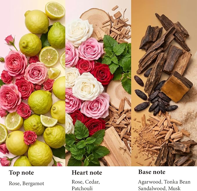 Natural Soy Wax Velvet Rose & Oud Candle, 50 Hour Long Burning Aromatherapy Candle for Relaxation, Romantic Floral Woody Aromatherapy Candle Home Décor, Spa, Yoga, Sleep & Holiday Gifts