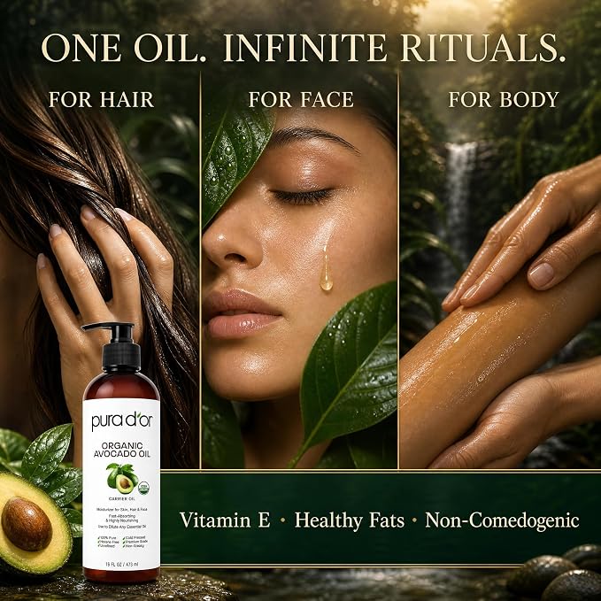 PURA D'OR ORGANIC Avocado Oil (16 Oz) 100% Pure & Natural USDA Certified Cold Pressed