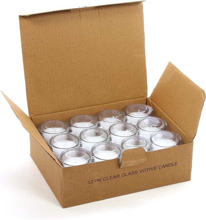 Hosley Set of 24 Unscented Clear Glass Filled Votive Candles. Hand Poured Wax Candle Ideal Gifts for Aromatherapy, Spa, Weddings, Birthdays, Holidays, Party.