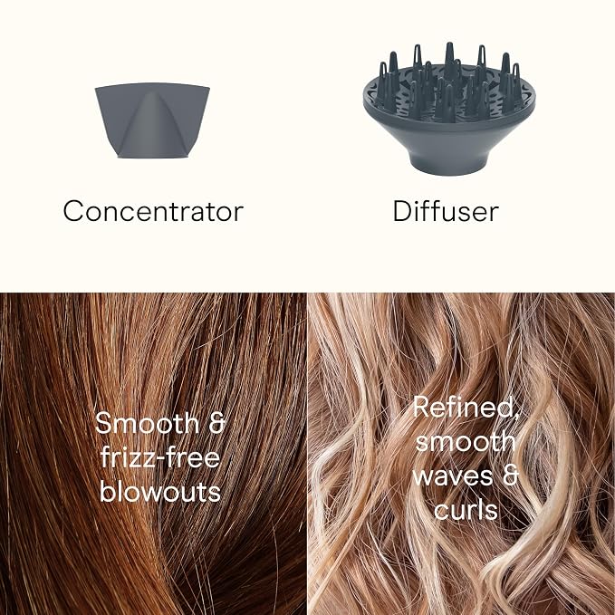 INFINITI PRO CONAIR SmoothWrap Hair Dryer, Blow Dryer with Diffuser and Concentrator Attachments, Advanced Plasma and Ceramic Technology for Less Frizz, More Volume, and Body, Champagne