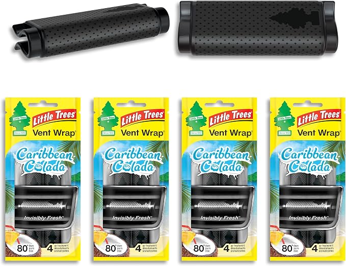 LITTLE TREES Car Air Freshener | Vent Wrap Provides Long Lasting Scent, Invisibly Fresh | Caribbean Colada, 16 Air Fresheners