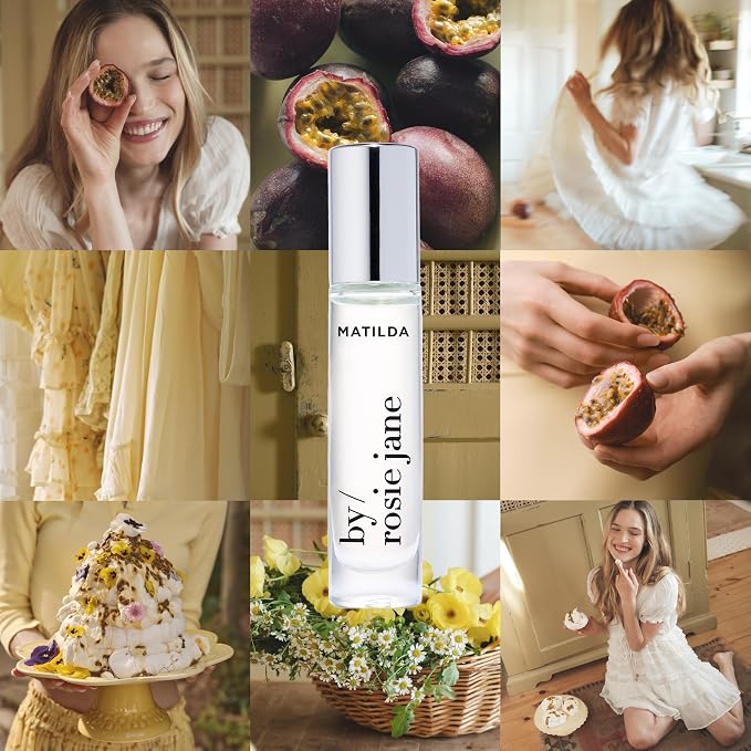 By Rosie Jane Roll On Perfume Oil (Matilda) - Clean, Non-Toxic Perfumes for Women - Long-Lasting Rollerball Perfume - Notes of Passionfruit, Sweet Meringue & Golden Musk - Vegan (7 ml)