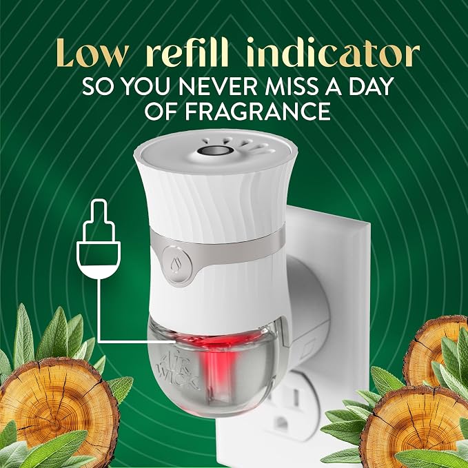 Air Wick Plug in Scented Oil Refill, 5ct, White Sage & Mahogany, Air Freshener, Essential Oils