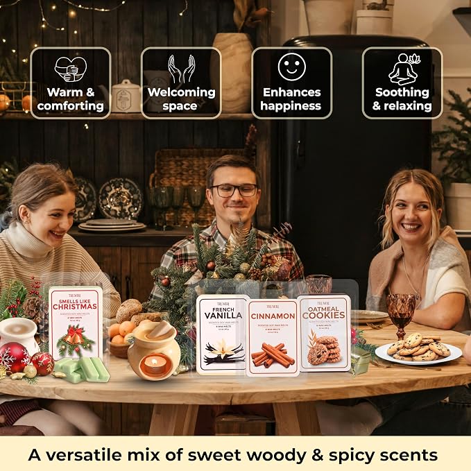 Scented Wax Melts Variety Pack Oatmeal Cookies|Smells Like Christmas|Cinnamon|French Vanilla - Made With Non Toxic Soy Wax And Essential Oils - Long Lasting Scent Pet Safe Candle Wax Cubes For Warmers