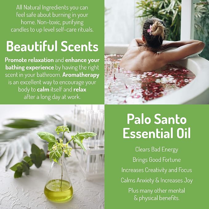 Soy Wax Candle - Palo Santo and Eucalyptus Natural Aromatherapy Smudge Candle, Stress Relief, Chakra Balancing, Meditation, Manifestation and Focus, 9 oz
