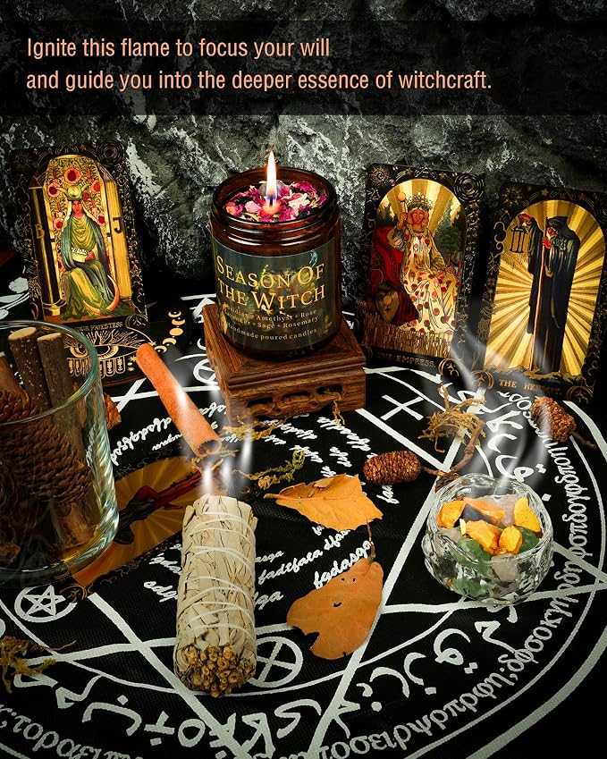 Season of The Witch Candle, Samhain Mabon Pagan Sabbat, Honoring The Craft Spirit Thinning Veil Crystal Intention Ritual Spell Witchy Gift. (Season of The Witch)