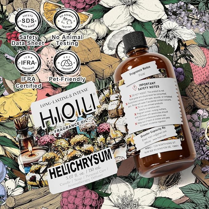 HIQILI Helichrysum Fragrance Oil for Home Diffuser, Floral Scents for Candle, Soap and Perfume Making, Blend to Body Lotion & Moisturizer - 5.07 Fl Oz